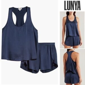 LUNYA Washable Tulip Back Silk Set in Navy Blue Sz XL 188$ NWT